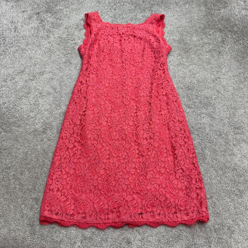 Adrianna Papell Lace Midi Sheath Dress Womens 4 Pink Full Back Zip Sleeveless